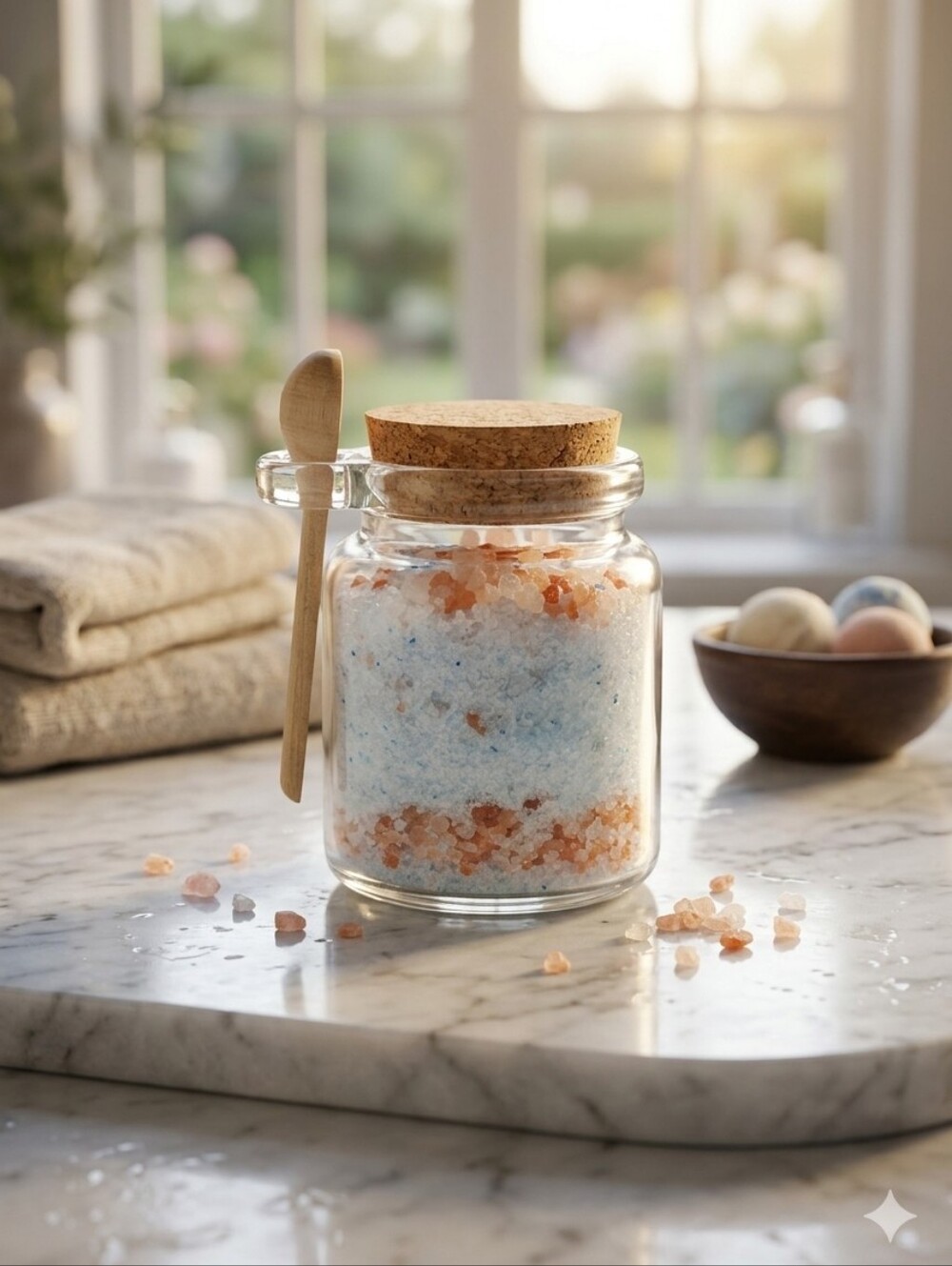 Hand Crafted Pink and Blueberry Bath Soak in Cork Jar